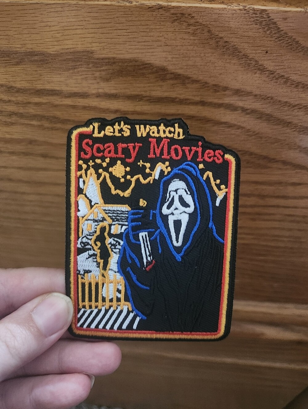 Scary Movies Embroidered Patch - Black and Blue Horror Design